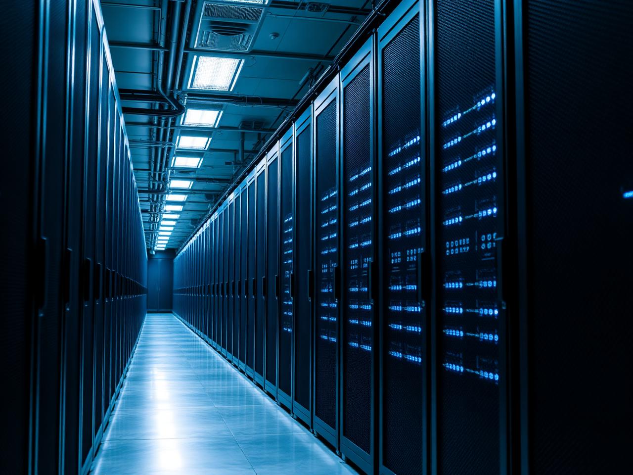 Corredor de data center com racks de servidores